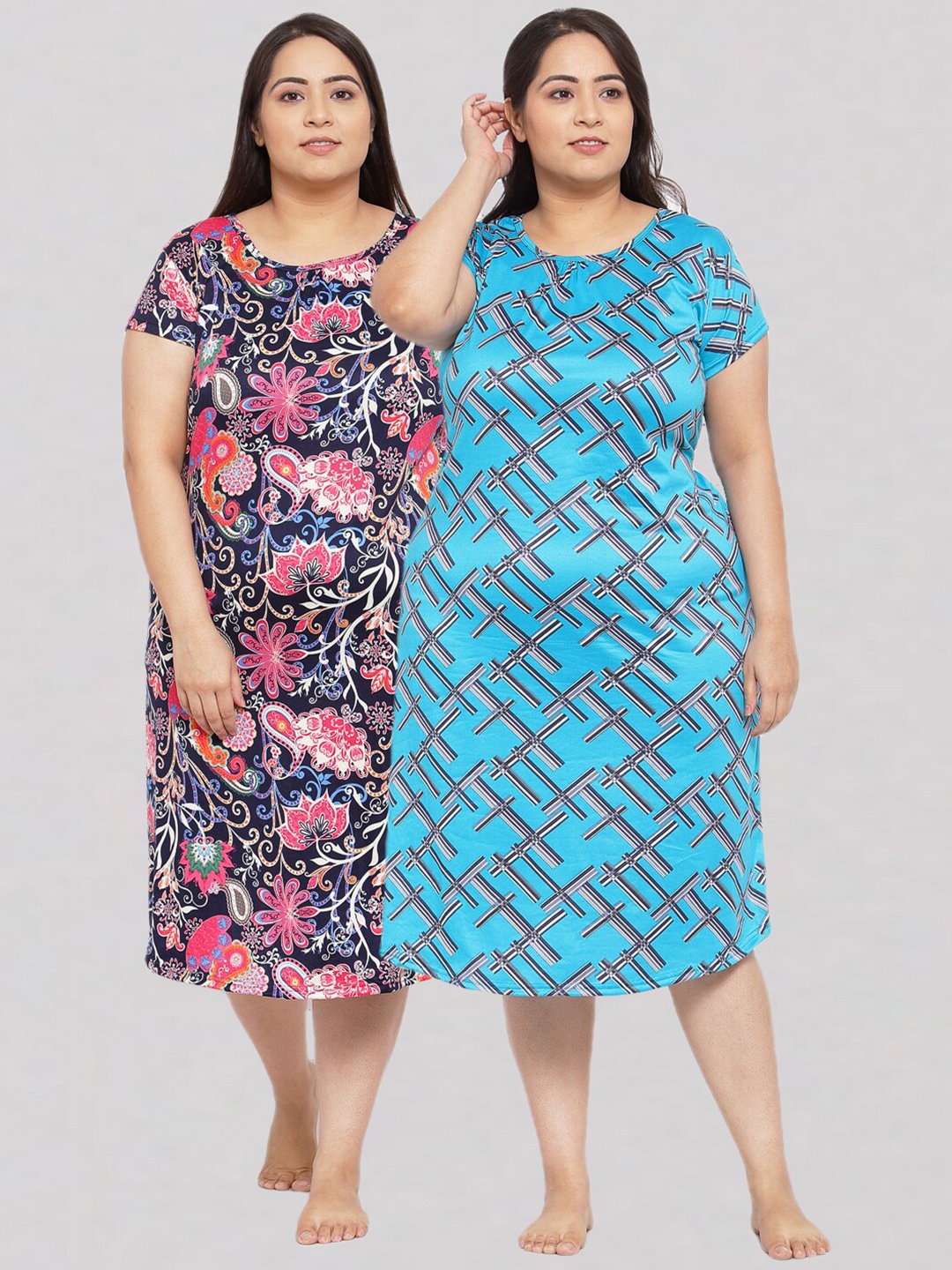 

KLOTTHE Set of 2 Plus Size Night Dresses, Blue