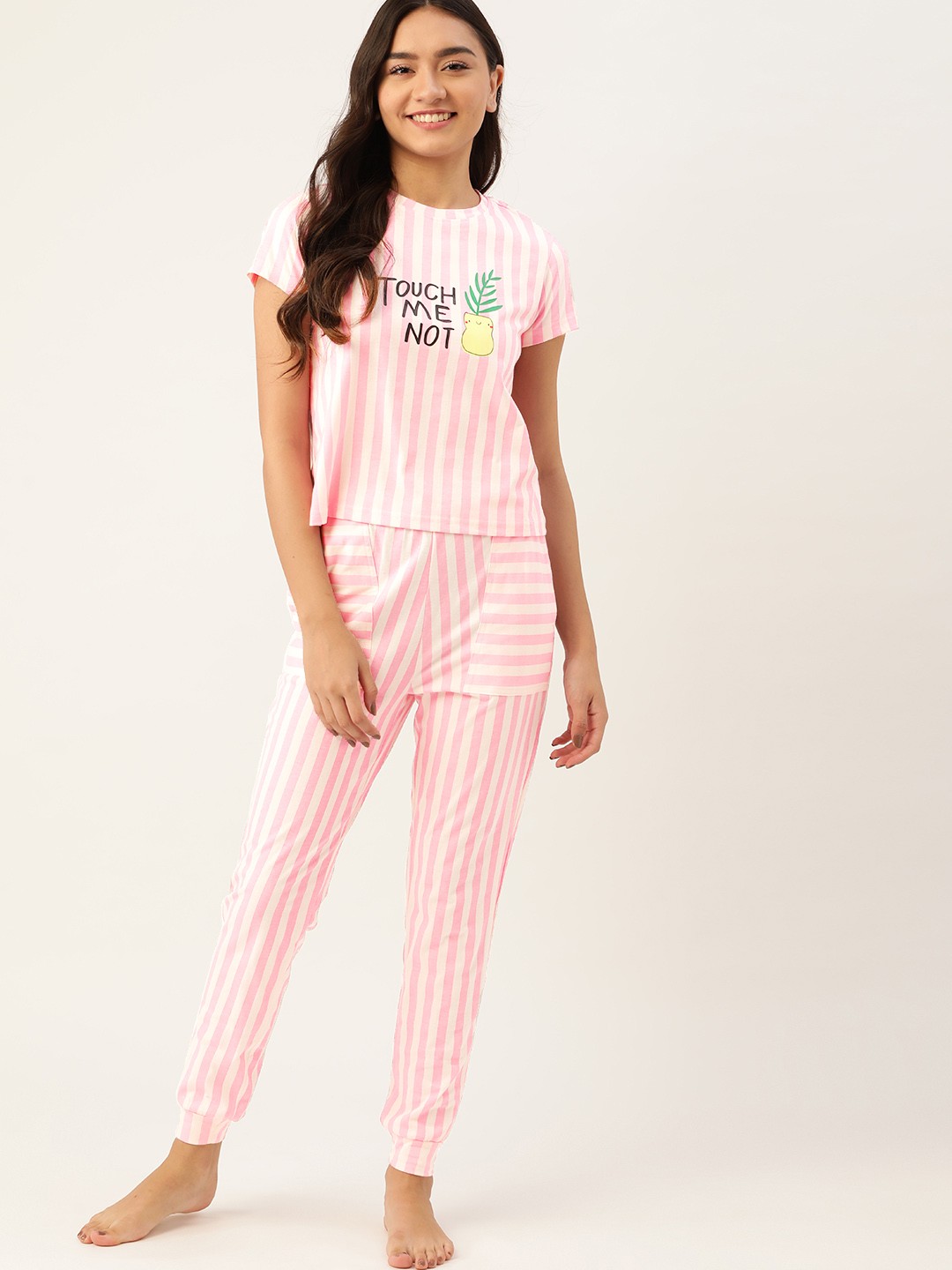 

DressBerry Women Pink & White Striped Night suit