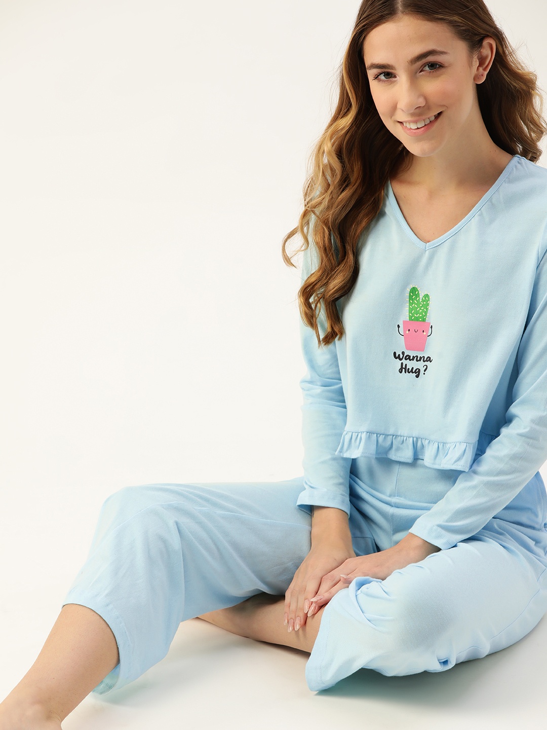 

DressBerry Women Blue Printed Detail Pyjama Set