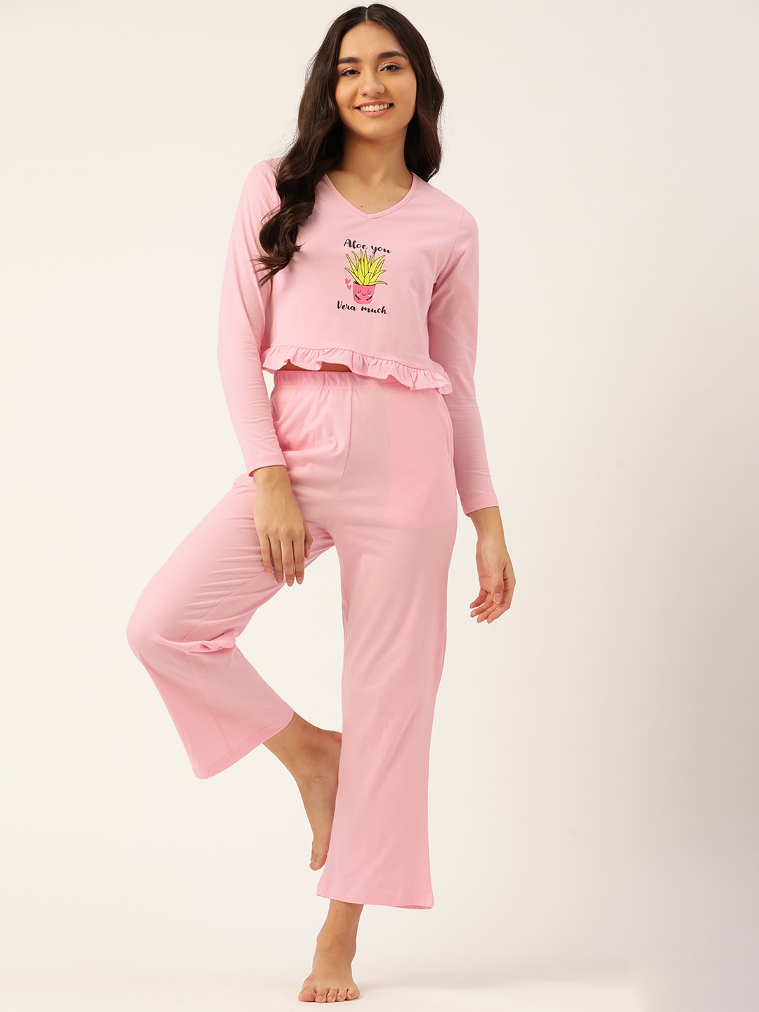 

DressBerry Women Pink Printed Pyjama Set