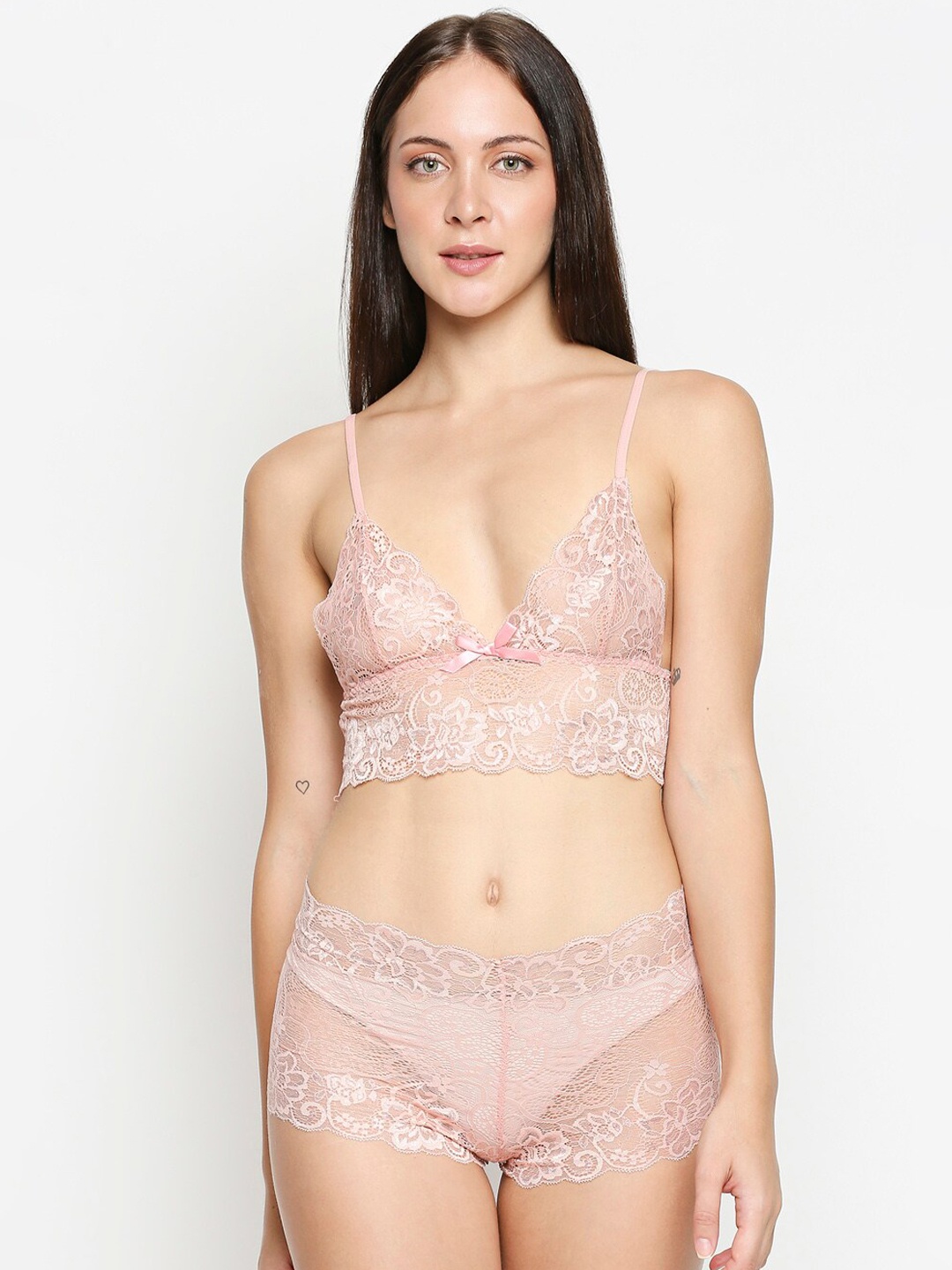 

XIN Women Pink Self-Design Lace Lingerie Set [X.BO.19042-Pink]