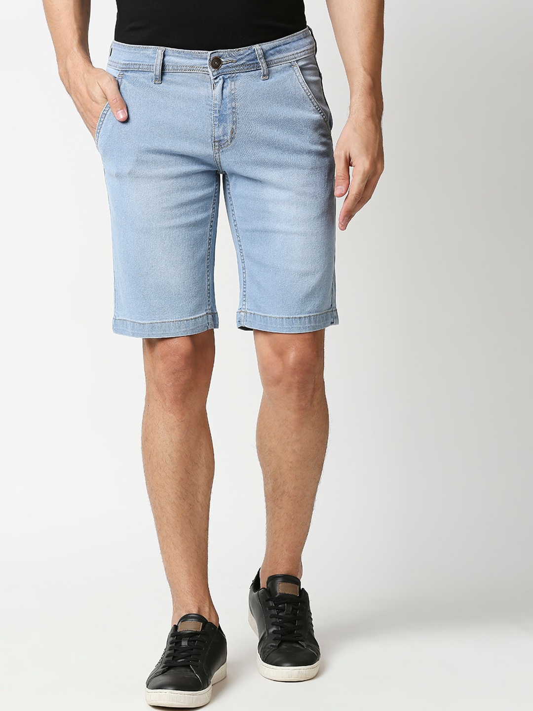 

High Star Men Blue Washed Mid-Rise Denim Shorts