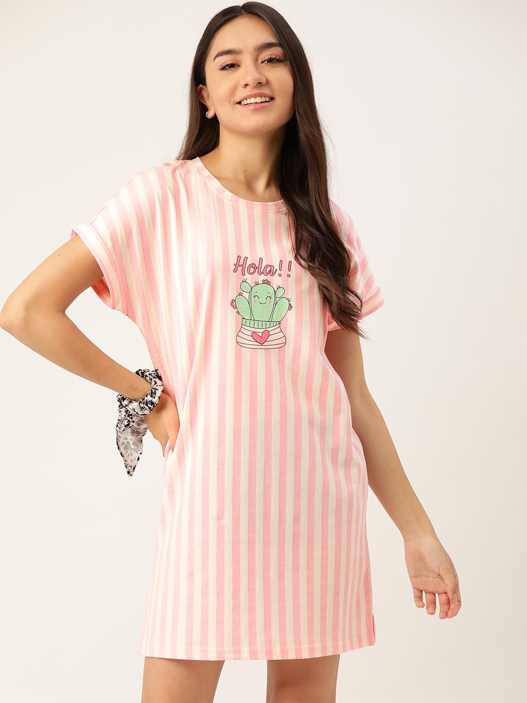 

DressBerry Pink & White Striped Nightdress