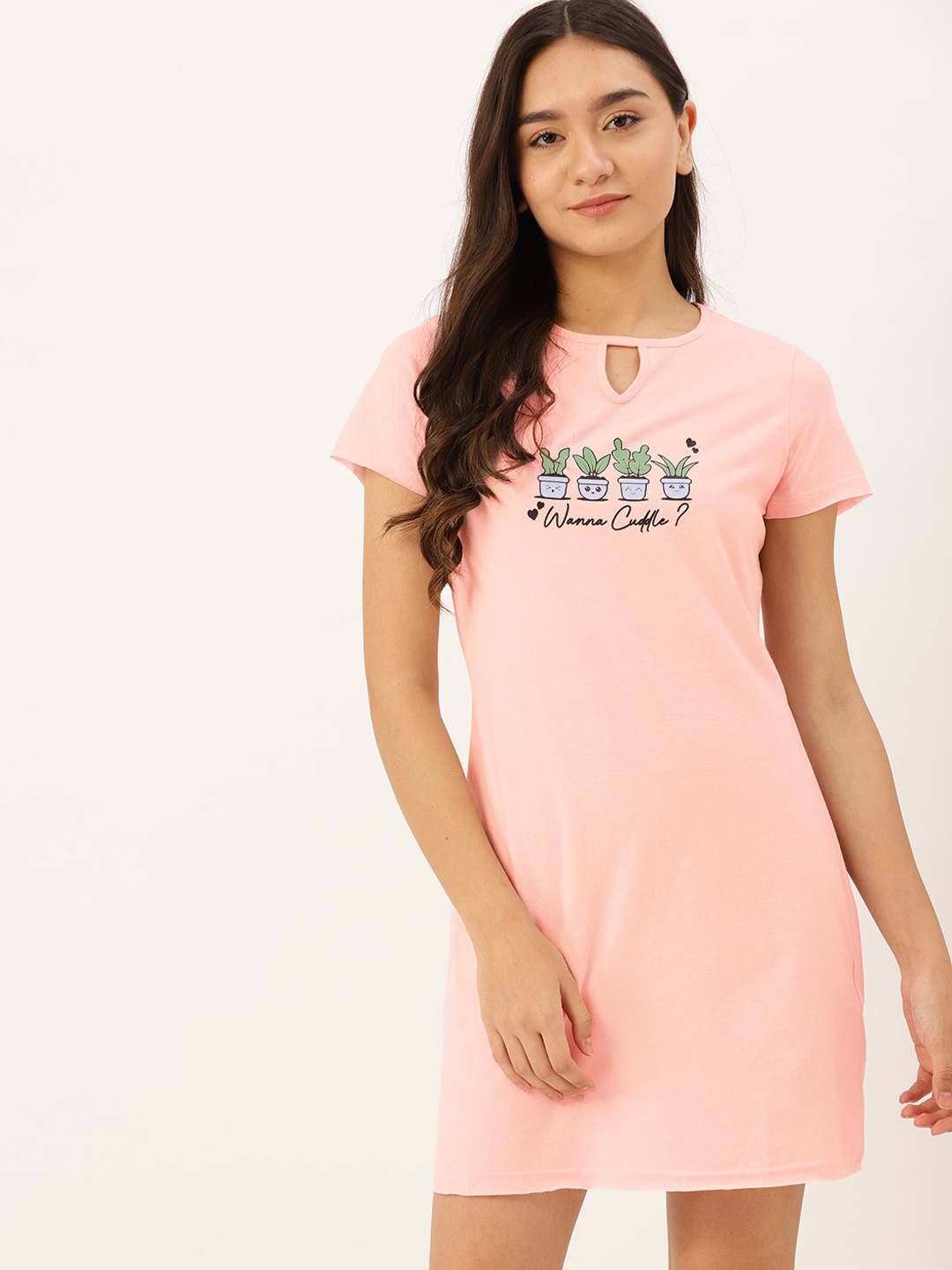 

DressBerry Peach-Coloured Printed Nightdress