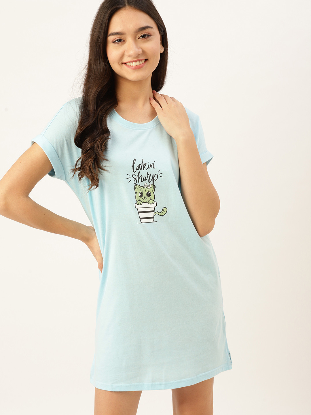

DressBerry Blue Printed T-Shirt Nightdress