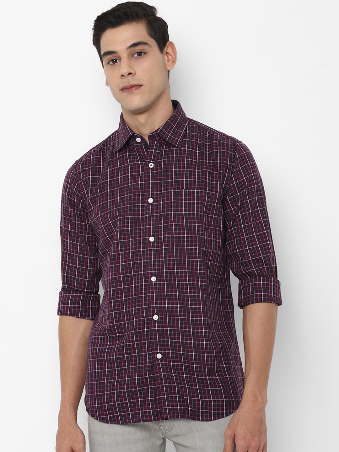 

Allen Solly Men Maroon Slim Fit Tattersall Checked Casual Shirt