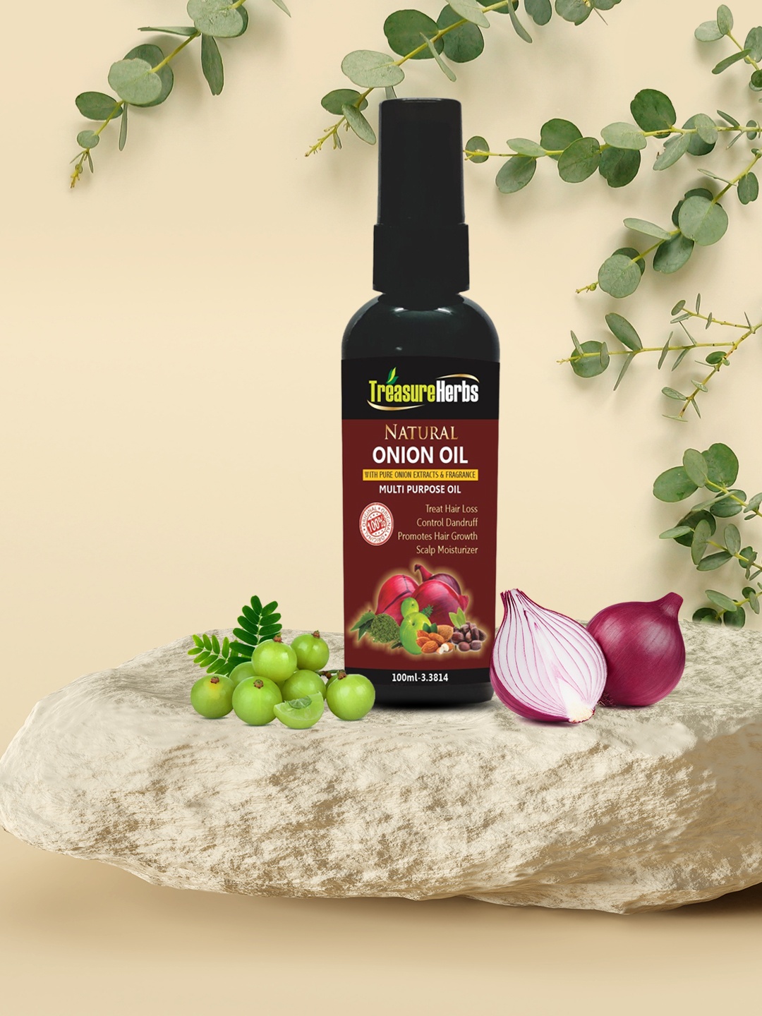 

Treasure Herbs Unisex Onion Hair Regrowth Oil 100 ml, Black