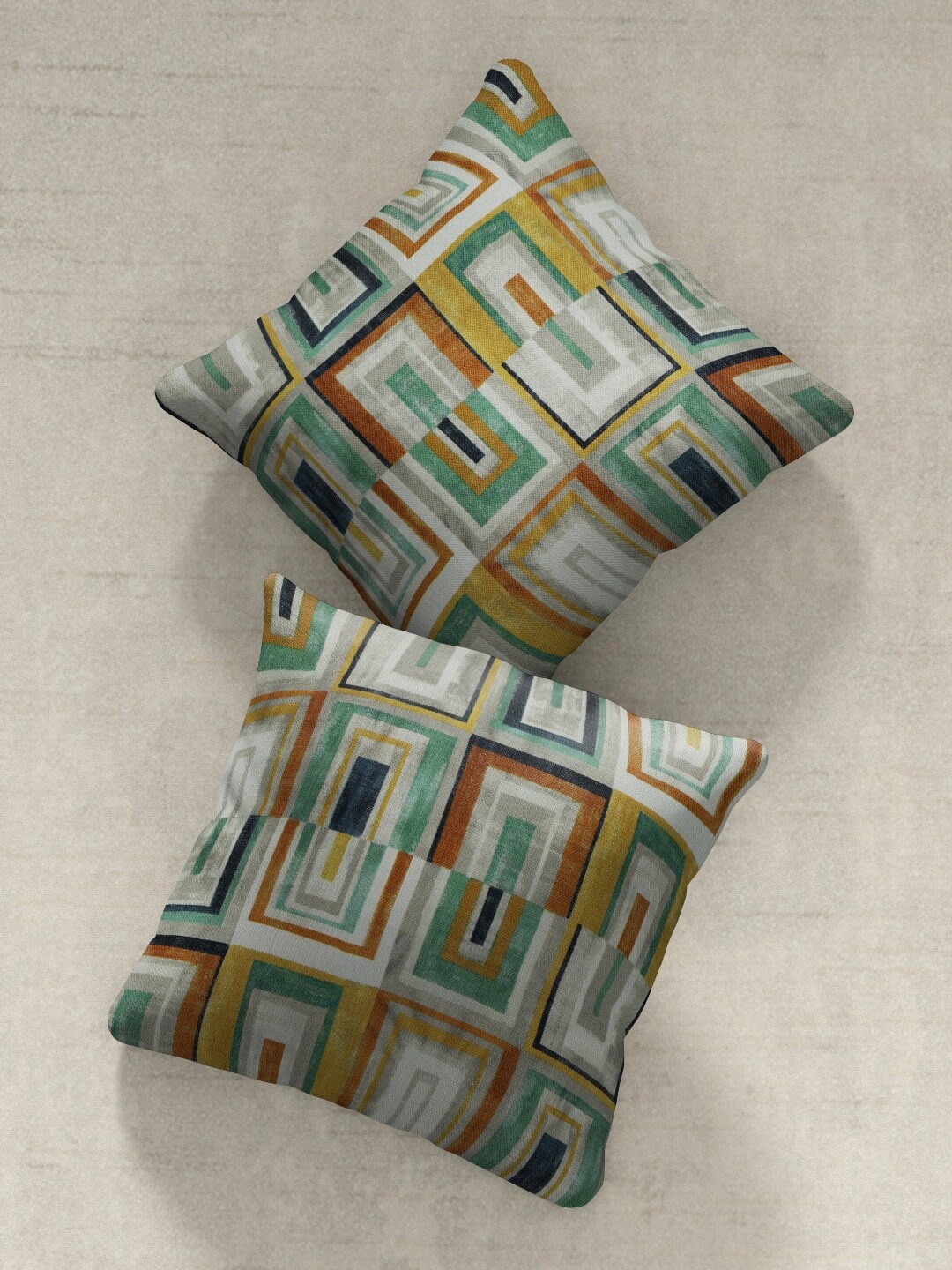 

DDecor Orange & Grey Set of 2 Geometric Square Cushion Covers