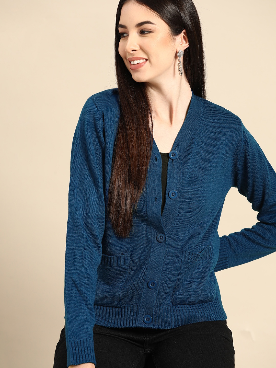 

Anouk Women Blue Solid Cardigan