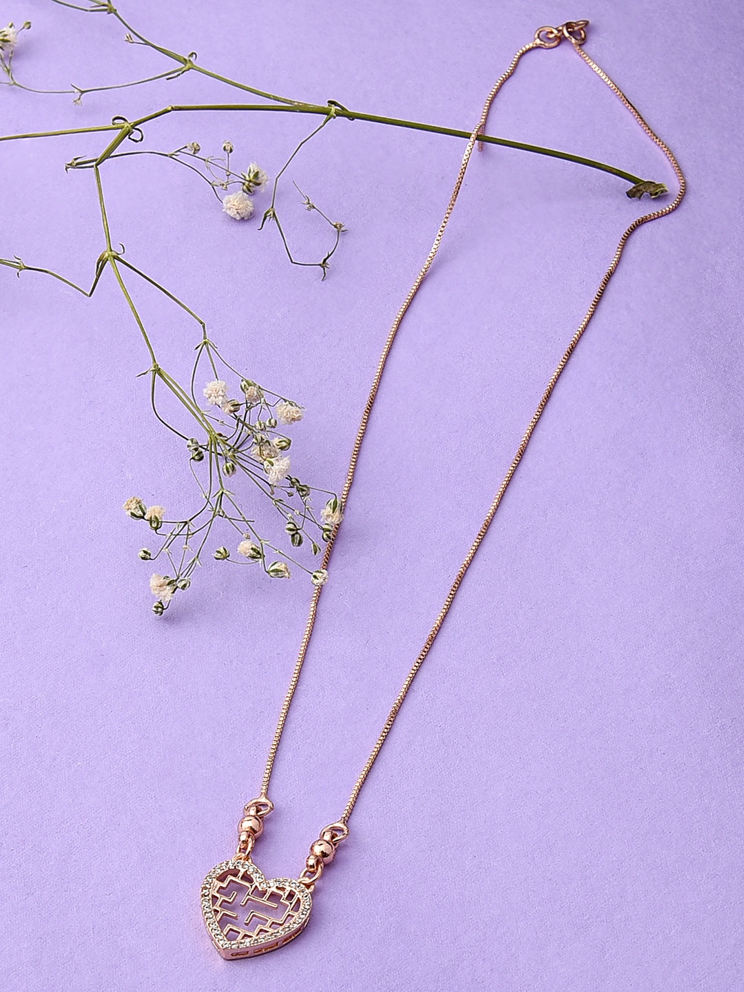 

AMI Rose Gold Plated Brass Cubic Zirconia Contemporary Maze Heart Necklace