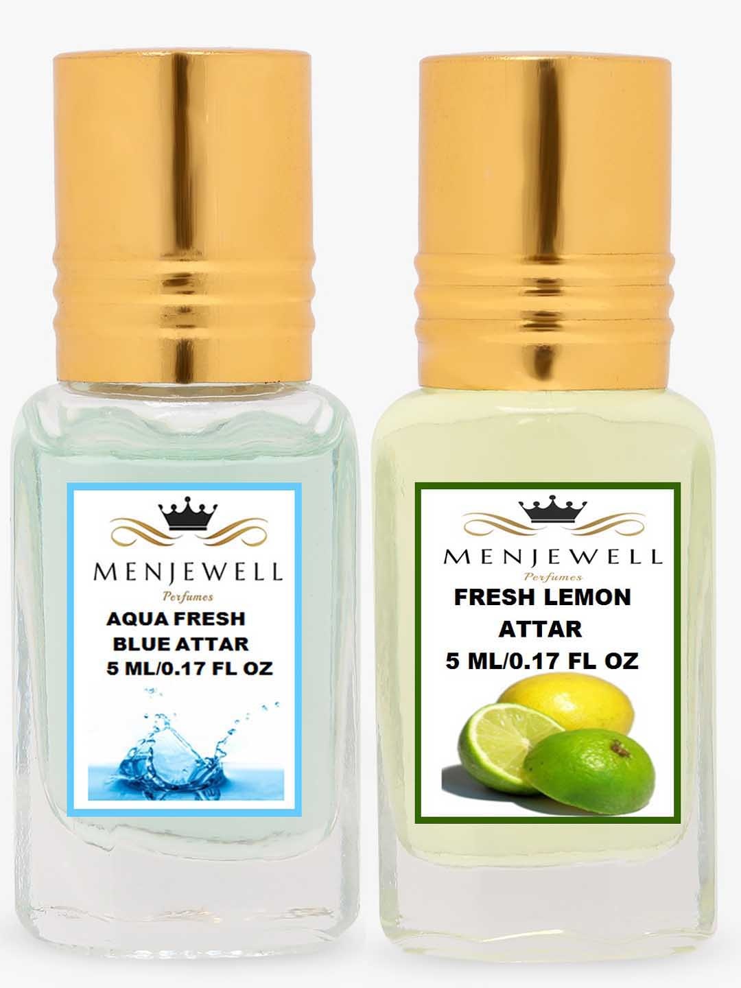 

Menjewell Pack of 2 Attar - Aqua Fresh & Fresh Lemon Attar 5 ml Each, Gold