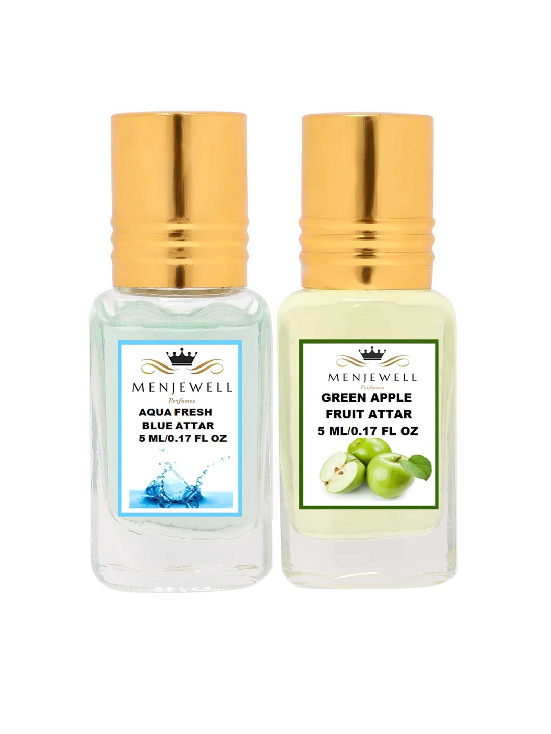 

Menjewell Set of 2 Aqua Fresh & Green Apple Fruit Attar, Transparent