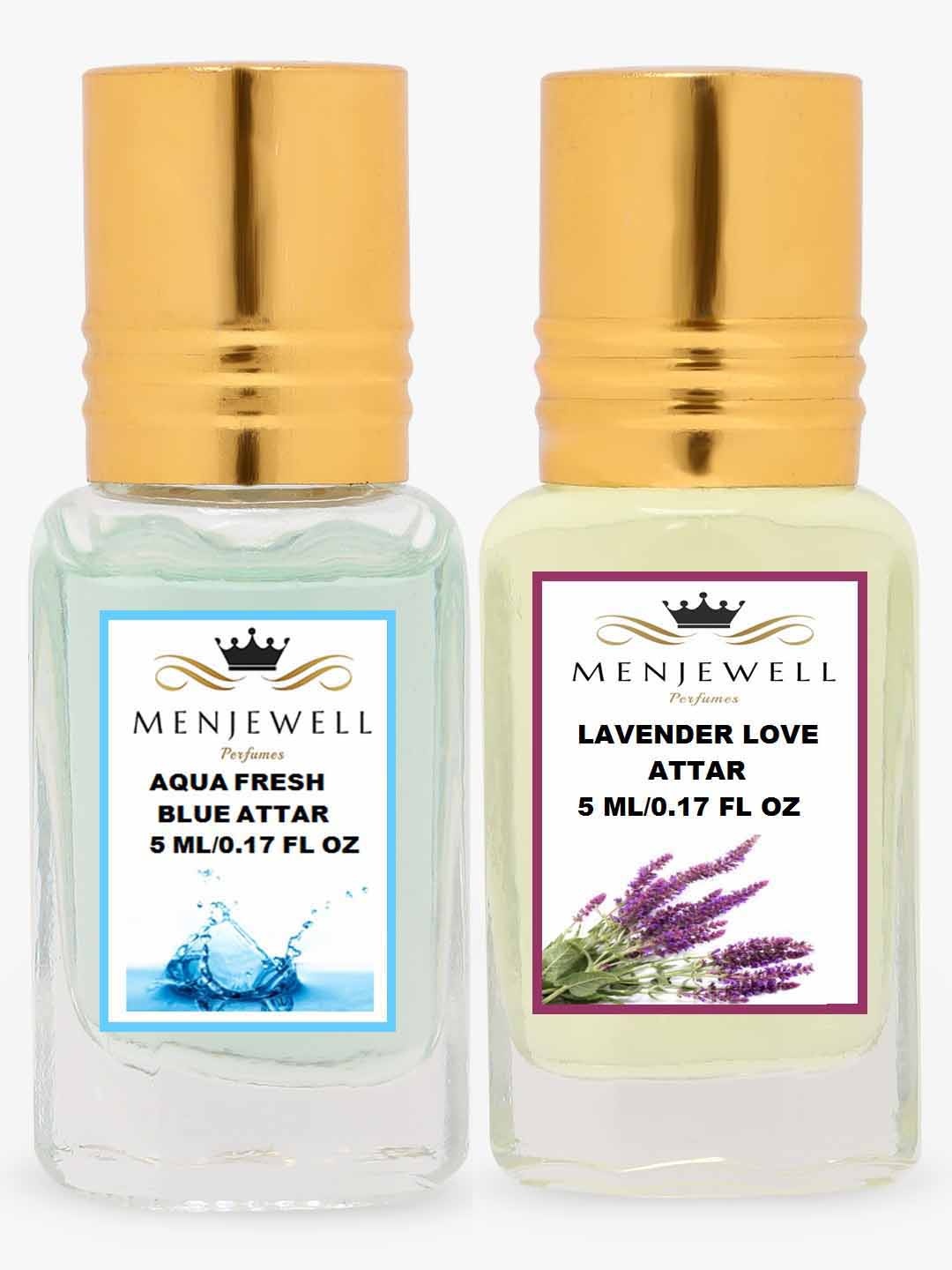 

Menjewell Pack of 2 Attar - Aqua Fresh & Lavender Love Attar 5 ml Each, Gold