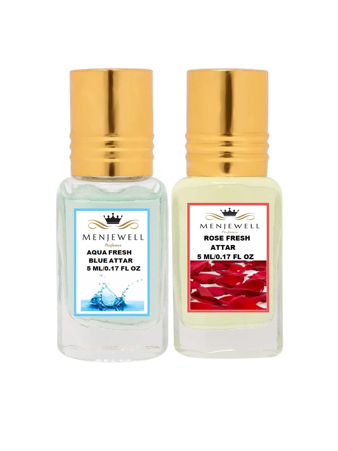 

Menjewell Set of 2 Aqua Fresh & Rose Fresh Attar, Transparent