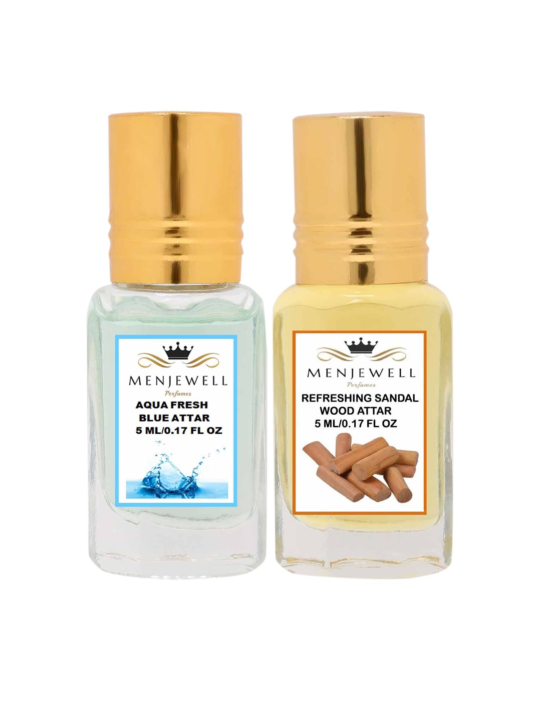 

Menjewell Set of 2 Aqua Fresh & Refreshing Sandalwood Attar, Transparent