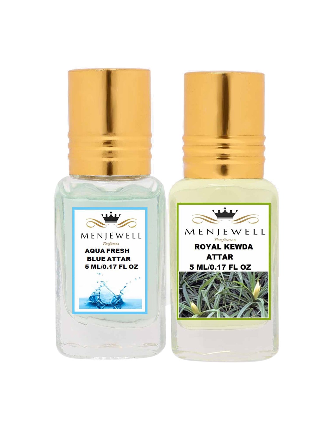 

Menjewell Pack of 2 Attar - Aqua Fresh & Royal Kewda Attar 5 ml Each, Gold