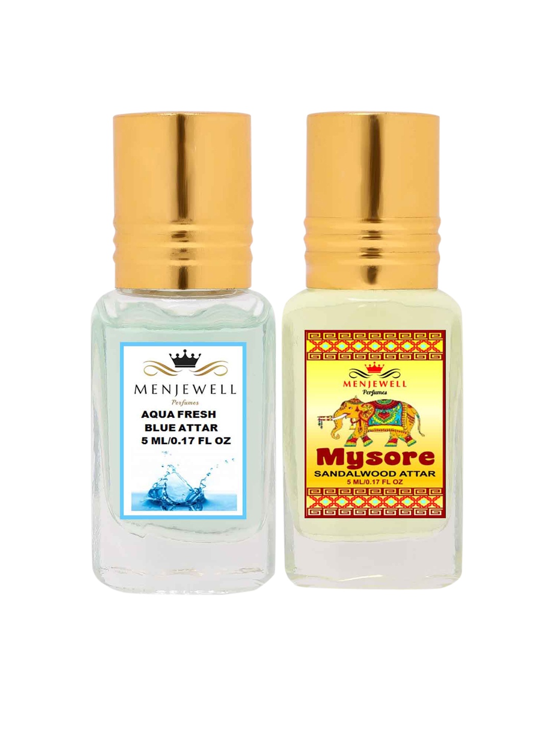 

Menjewell Set of 2 Aqua Fresh & Mysore Sandalwood Attar, Transparent