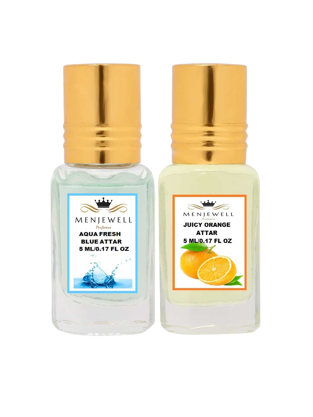 

Menjewell Set of 2 Aqua Fresh & Juicy Orange Attar, Transparent