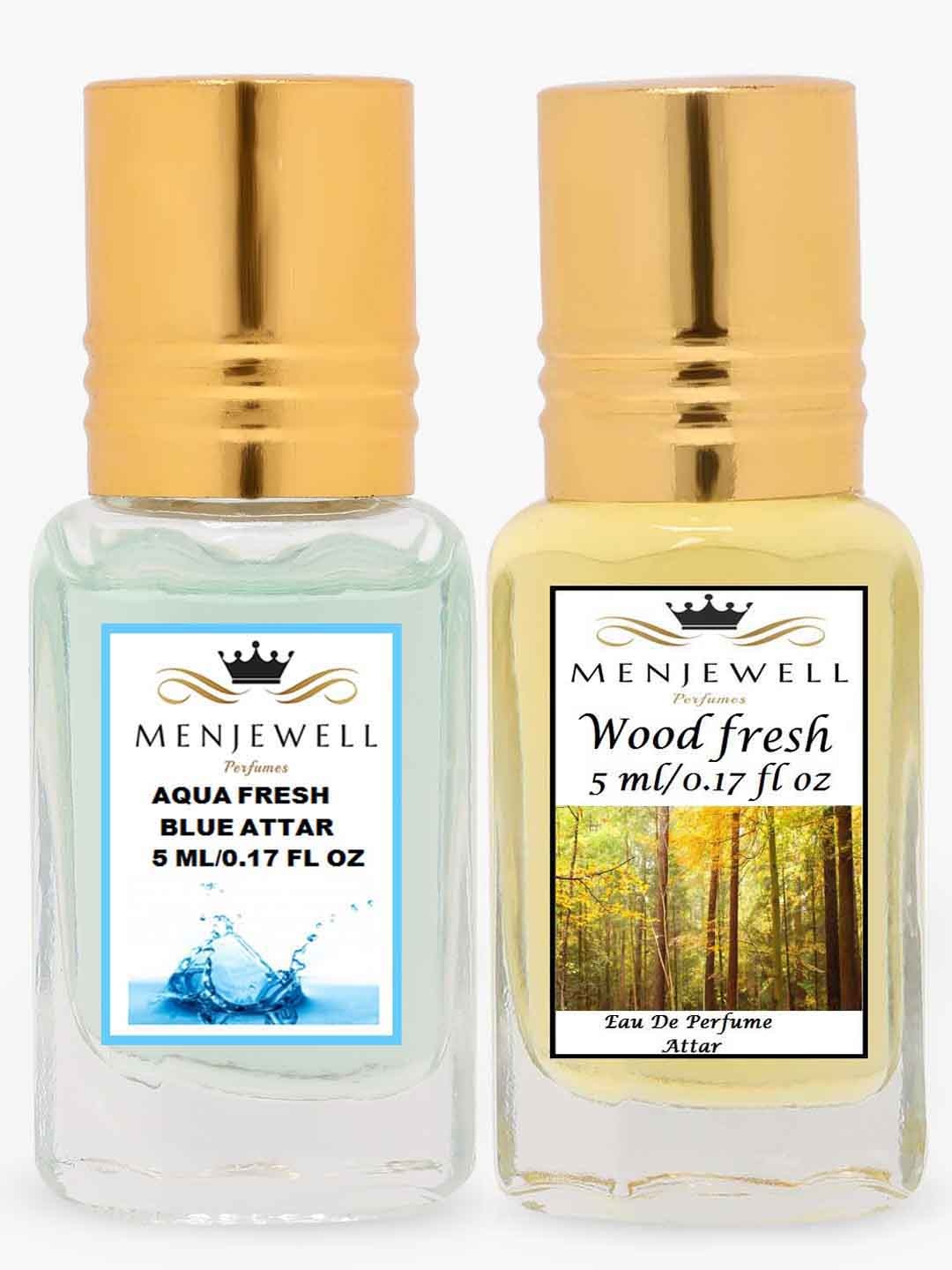 

Menjewell Pack of 2 Attar - Aqua Fresh & Wood Fresh Attar 5 ml Each, Gold