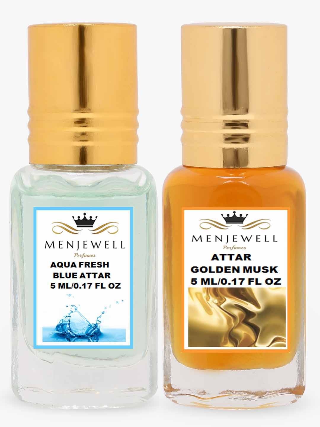 

Menjewell Pack of 2 Attar - Aqua Fresh & Golden Musk Attar 5 ml Each, Gold