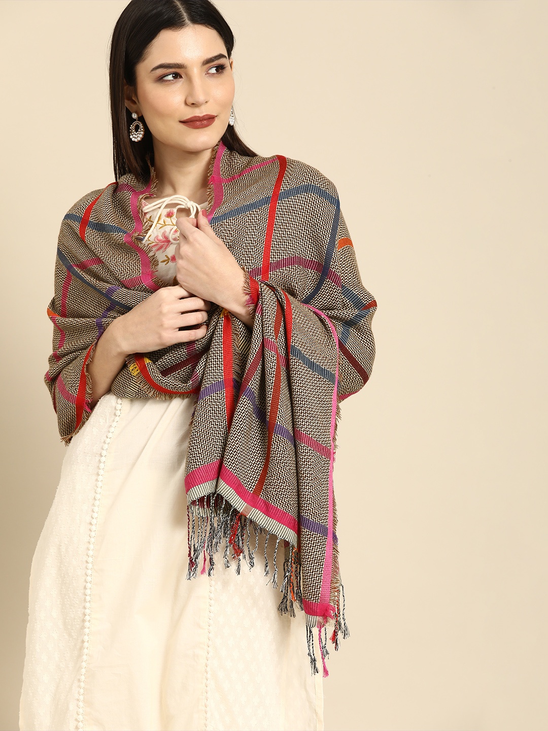 

Anouk Women Brown & Beige Checked Scarf