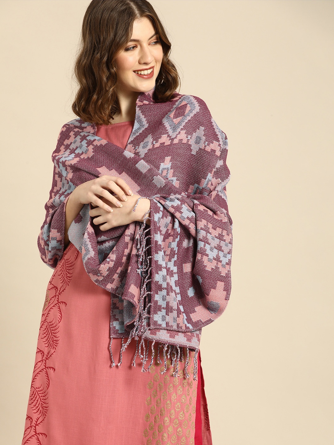 

Anouk Women Purple & Blue Self-Design Scarf