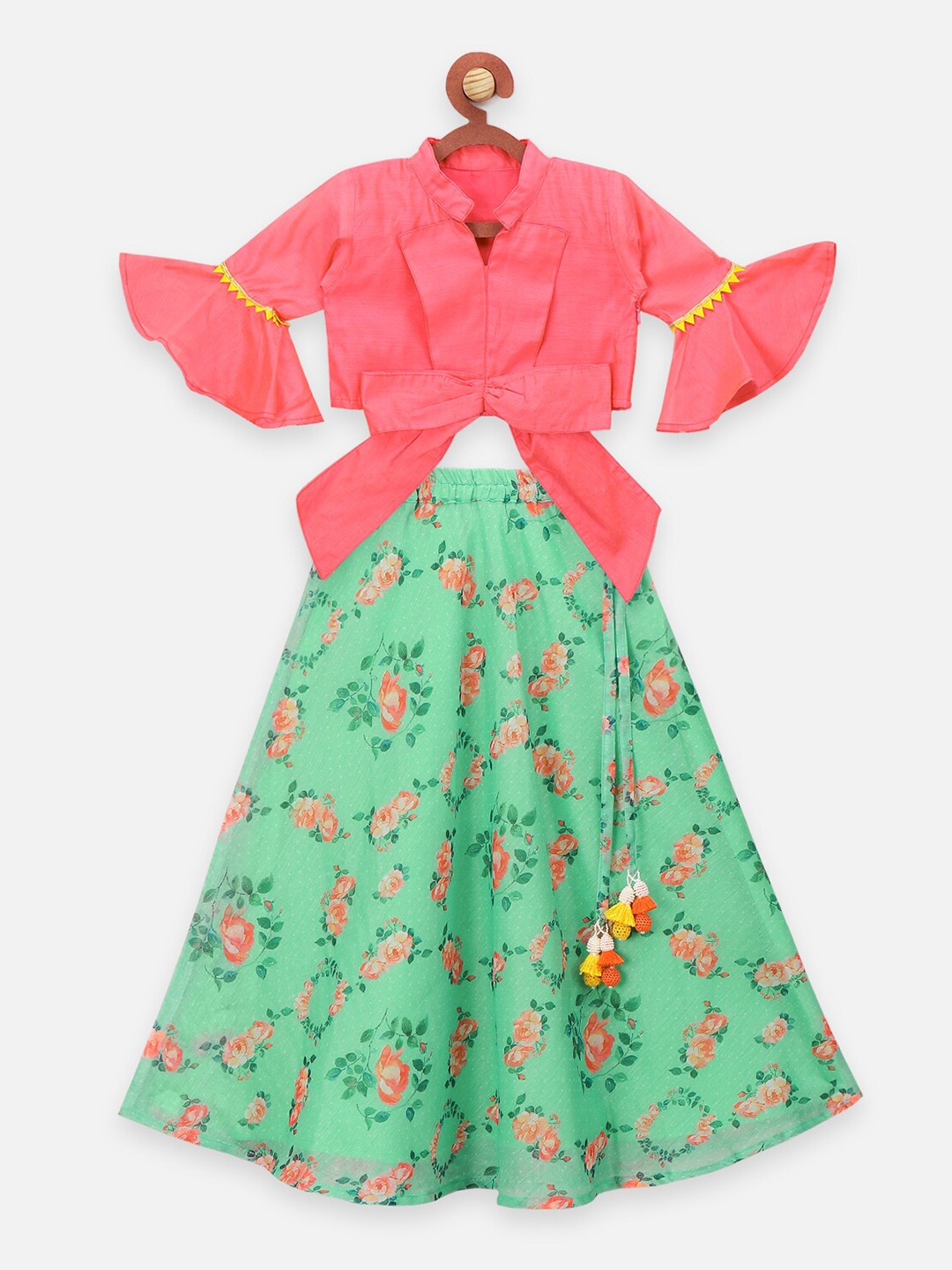 

LilPicks Girls Green & Pink Ready to Wear Lehenga & Blouse