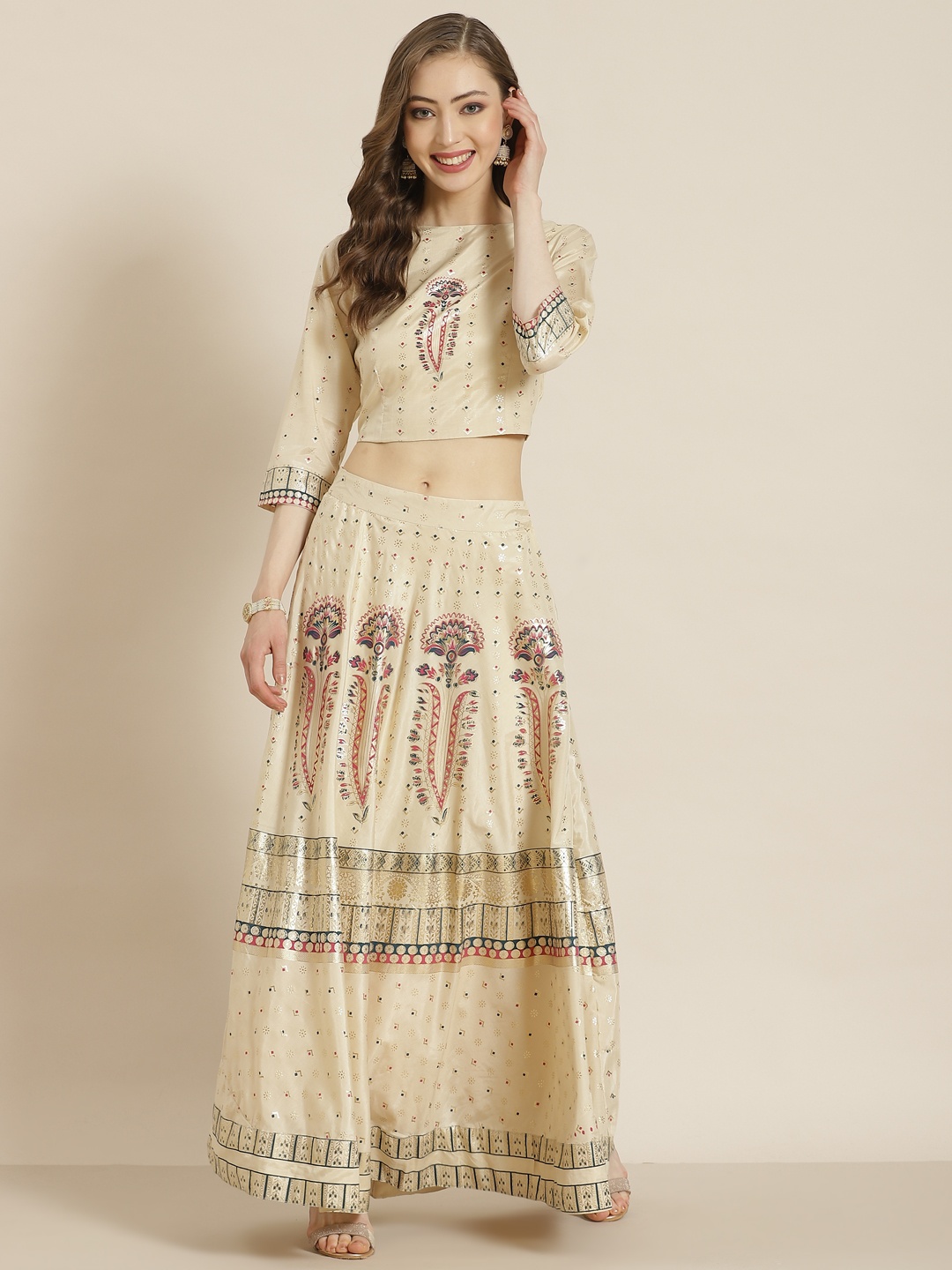 

Juniper Cream-Coloured Foil Print Ready to Wear Lehenga with Blouse