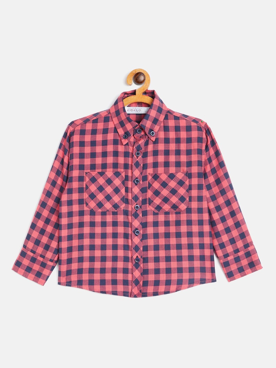 KIDKLO Boys Coral Buffalo Checks Checked Casual Shirt