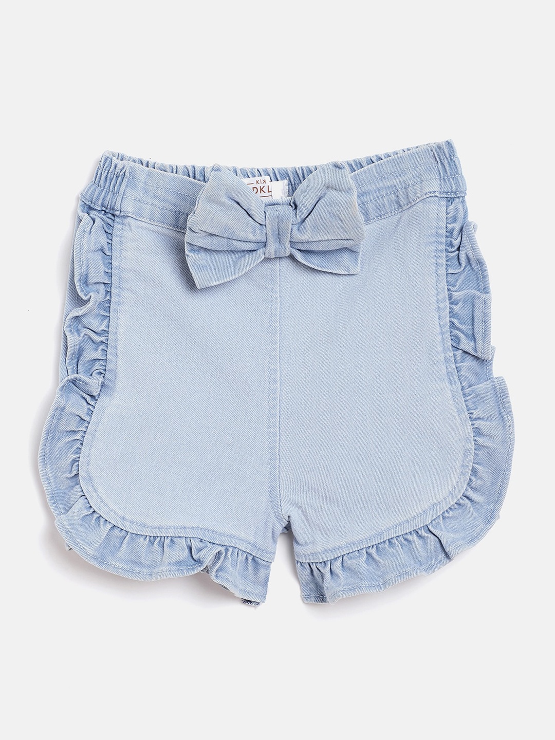 

KIDKLO Girls Blue Pure Cotton Slim Fit Mid-Rise Denim Shorts With Bow