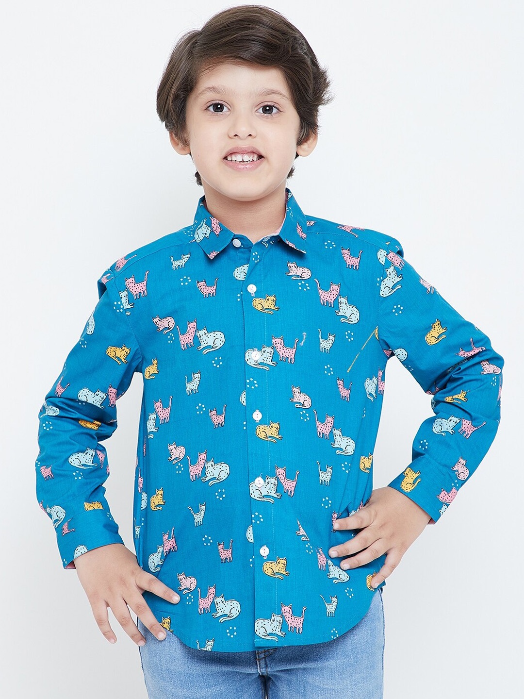 

KIDKLO Boys Blue Printed Casual Shirt