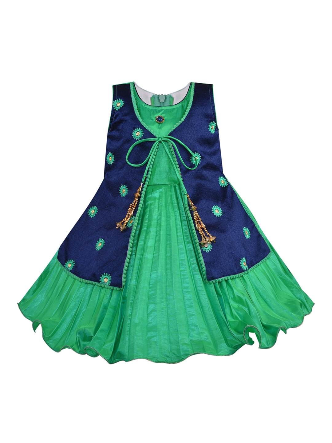 

Wish Karo Green Ethnic Motifs Embroidered Satin Dress