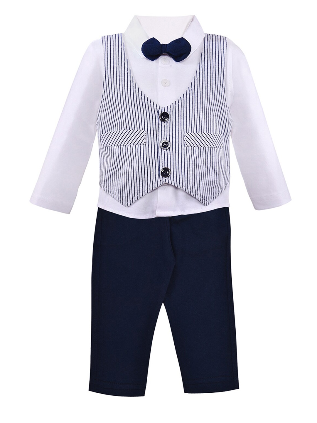 

Wish Karo Boys Navy Blue & White Striped Shirt with Trousers