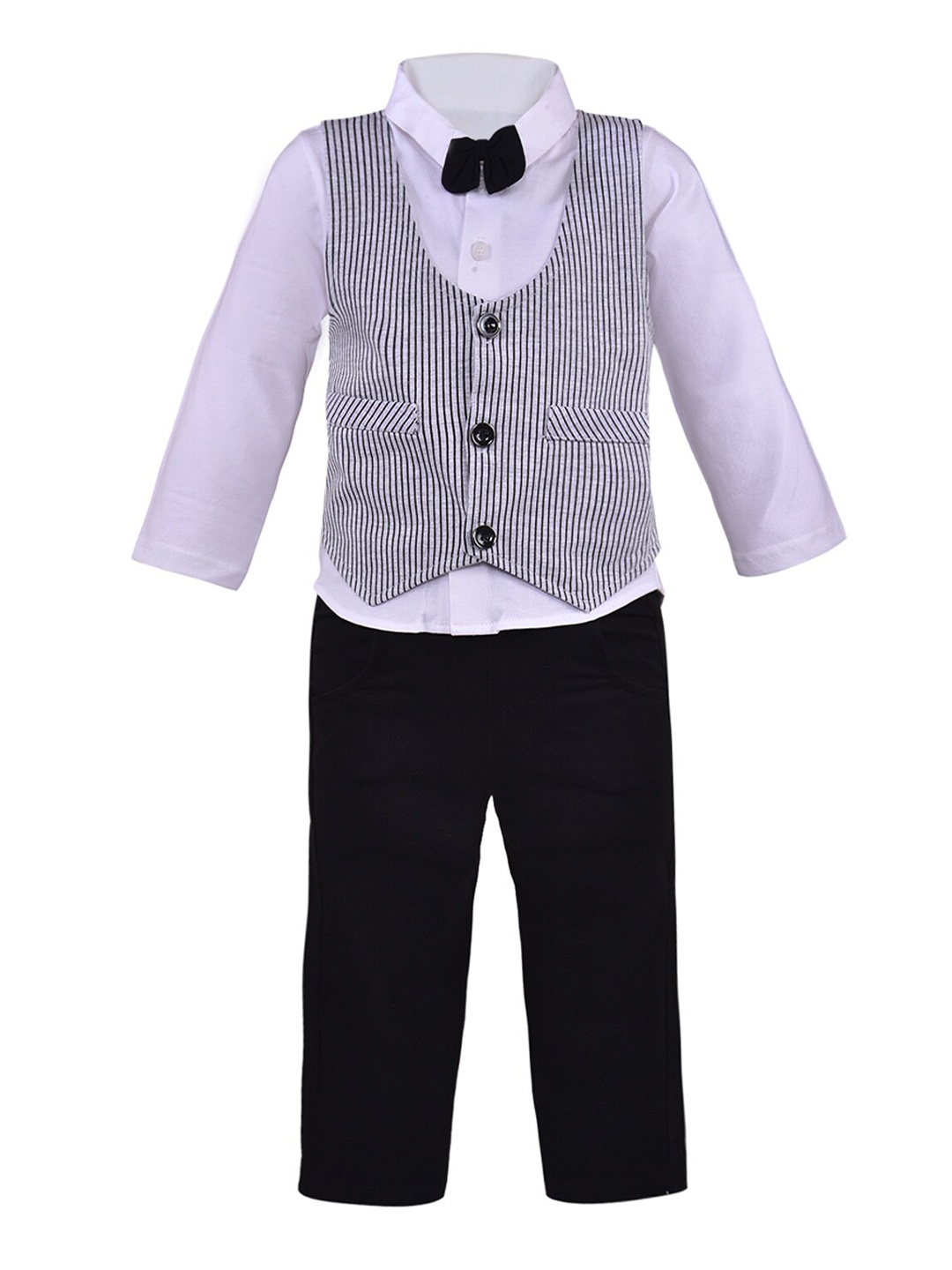 

Wish Karo Boys Black & White Striped Shirt with Trousers