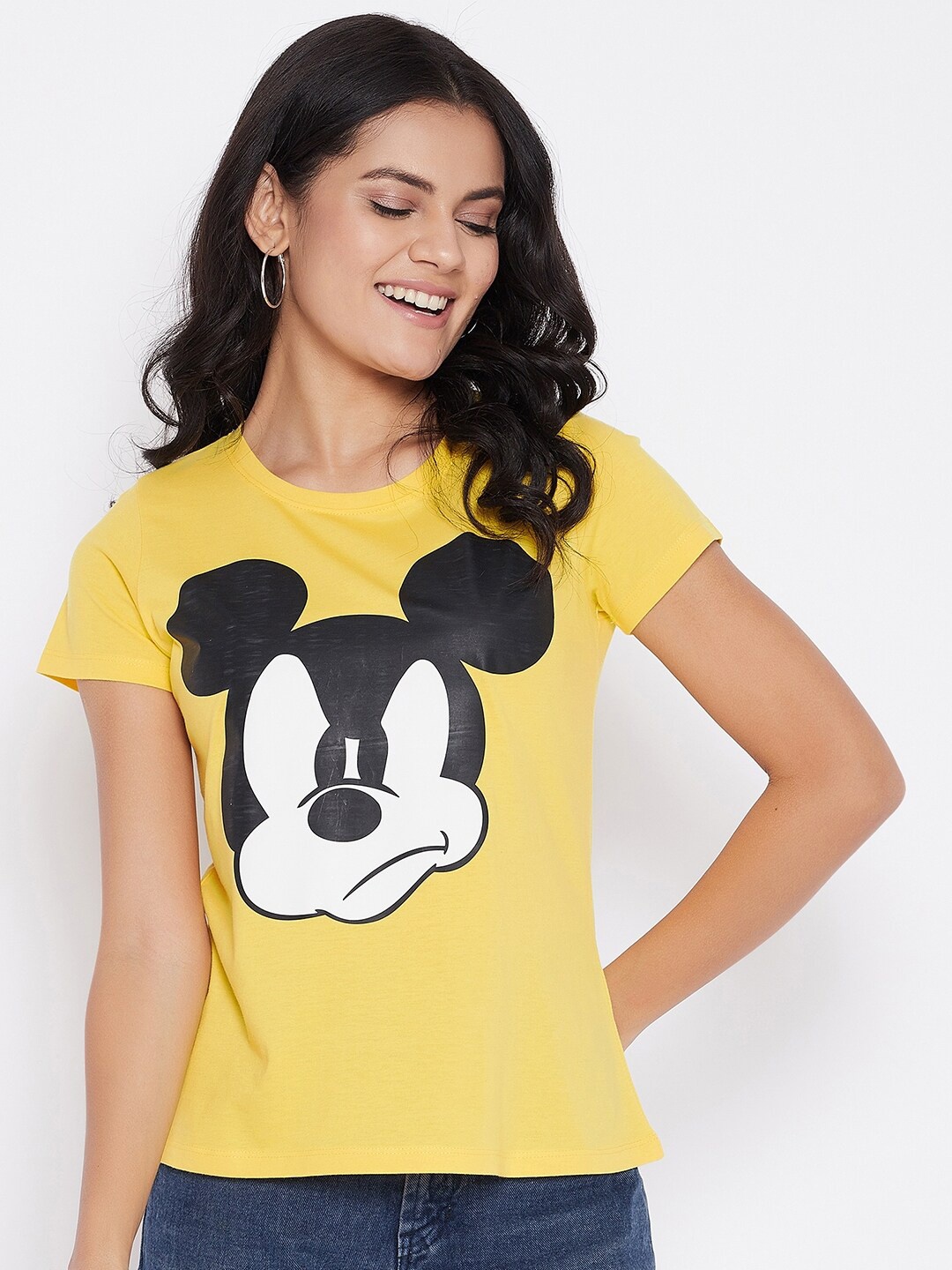 

Disney by Wear Your Mind Women Yellow Pure Cotton Mickey Mouse Printed T-shirt