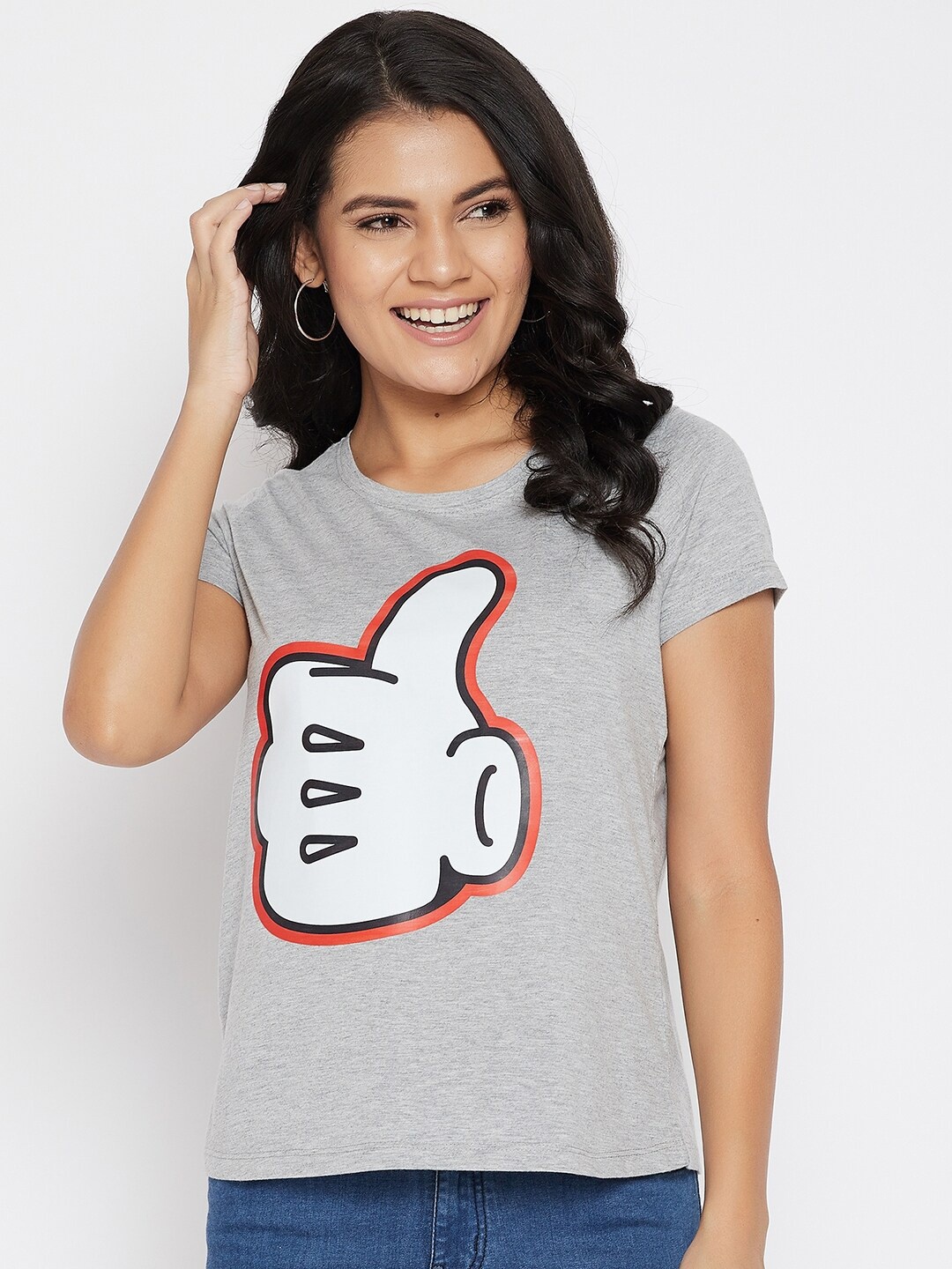 

Disney by Wear Your Mind Women Grey Printed Raw Edge T-shirt