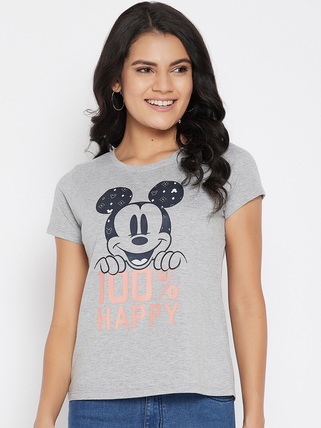 

Disney by Wear Your Mind Women Grey Mickey Mouse Character Printed T-shirt