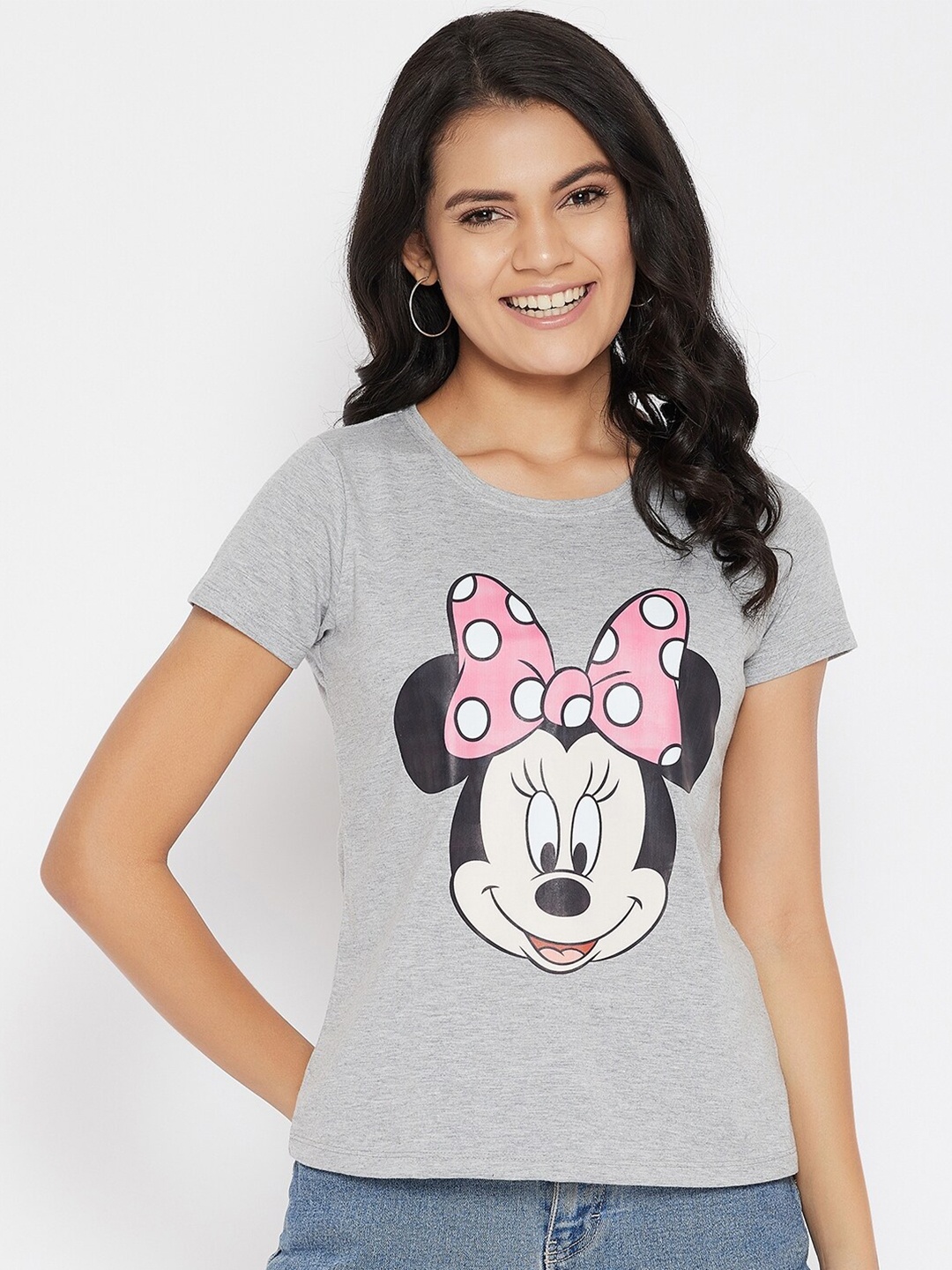 

Disney by Wear Your Mind Women Grey Minnie Mouse Printed Pure Cotton T-shirt