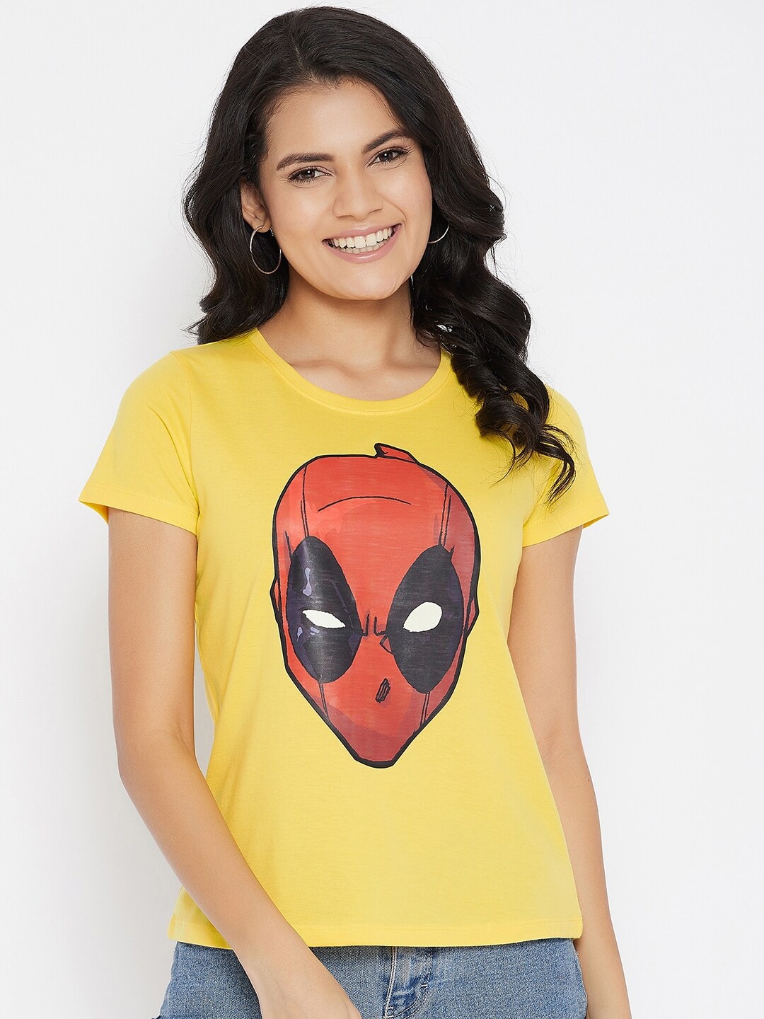 

Marvel by Wear Your Mind Women Yellow Printed T-shirt