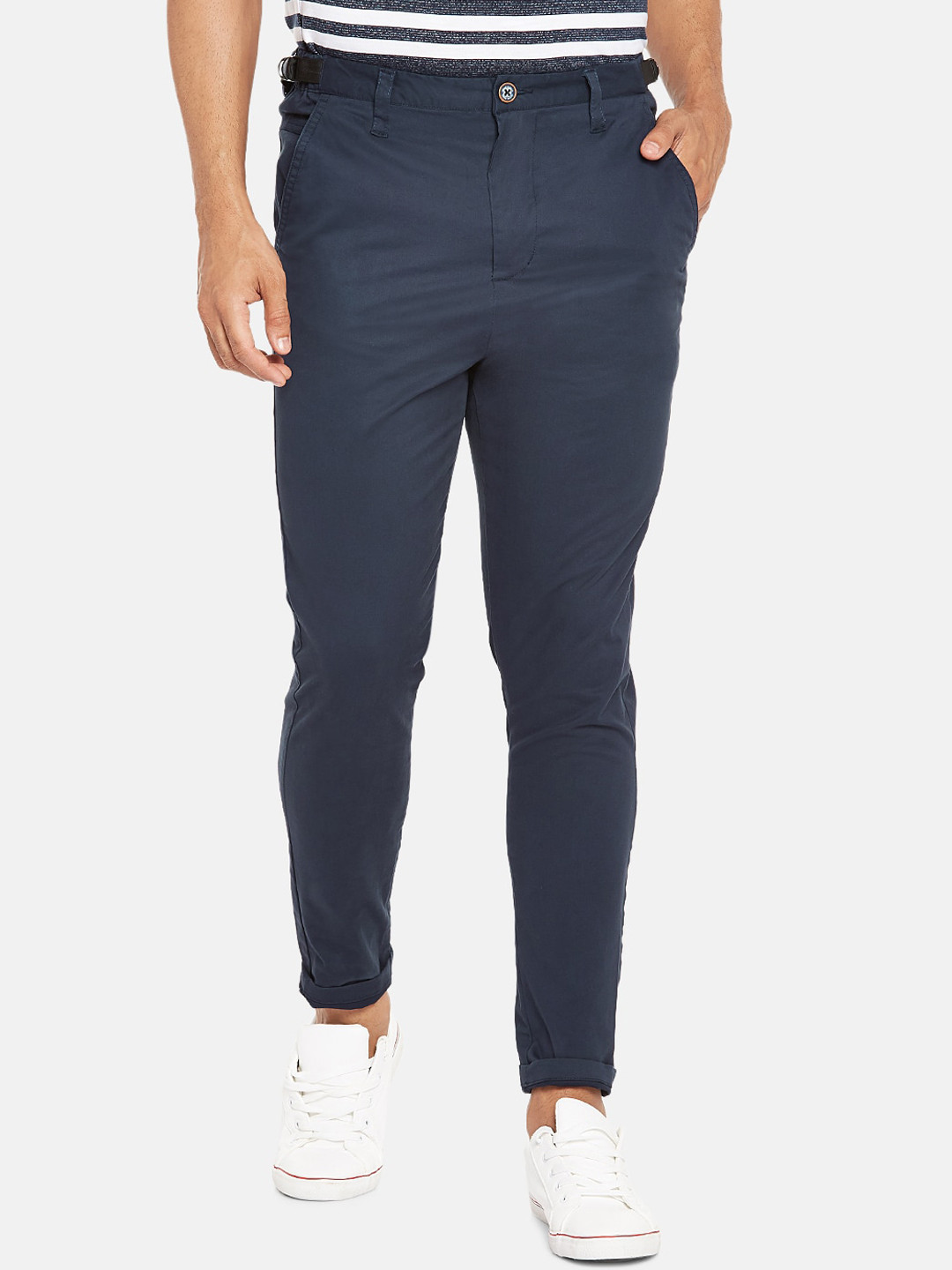 

Urban Ranger by pantaloons Men Navy Blue Slim Fit Pure Cotton Chinos Trousers