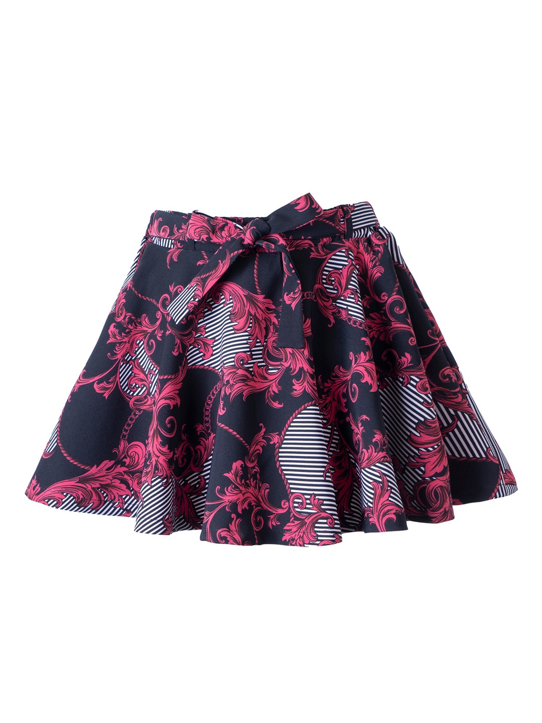 

Hunny Bunny Girls Coral & Black Printed Flared Skirt with Shorts Inside