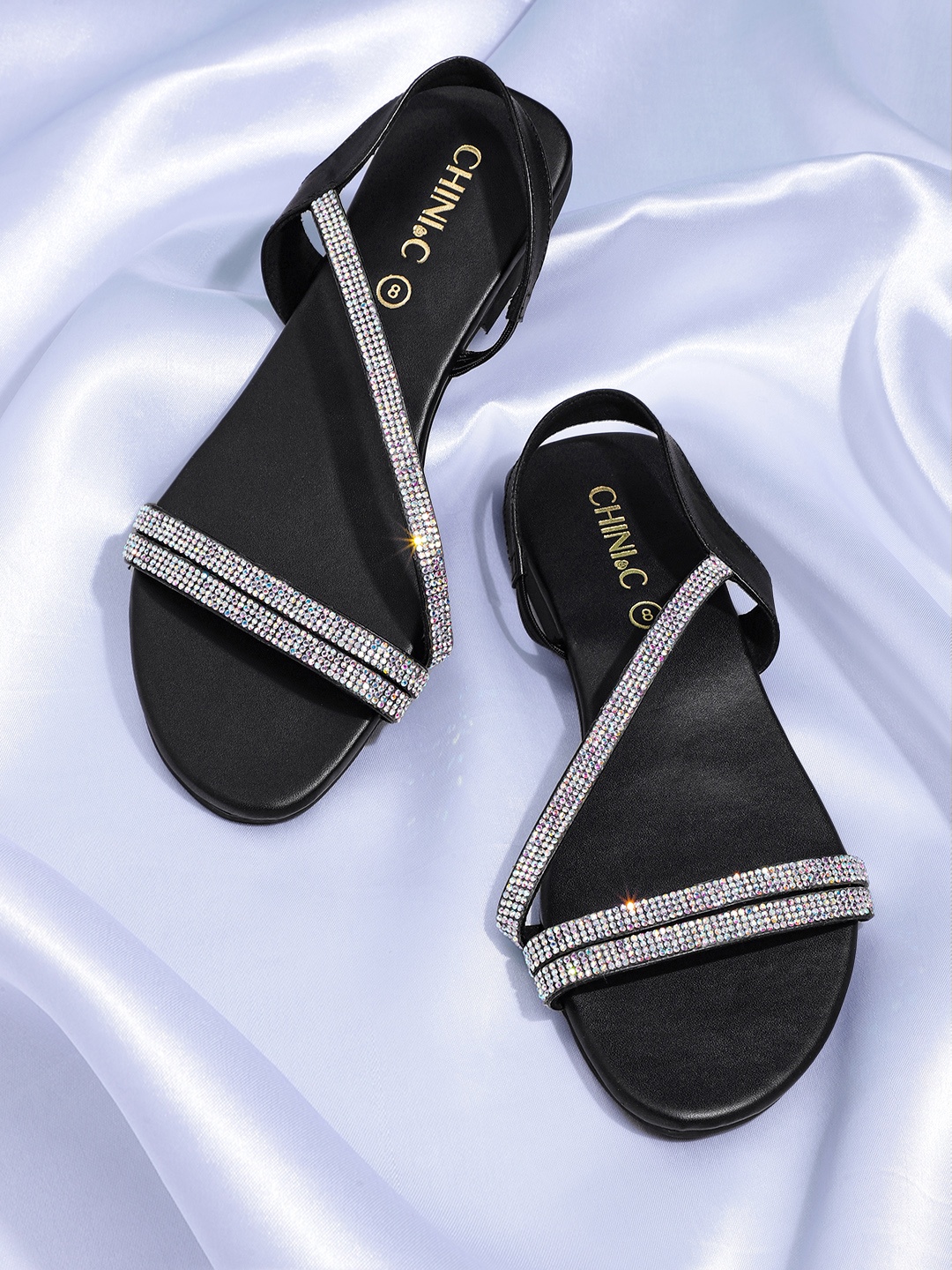 

CHINI C Women Black Embellished Open Toe Flats