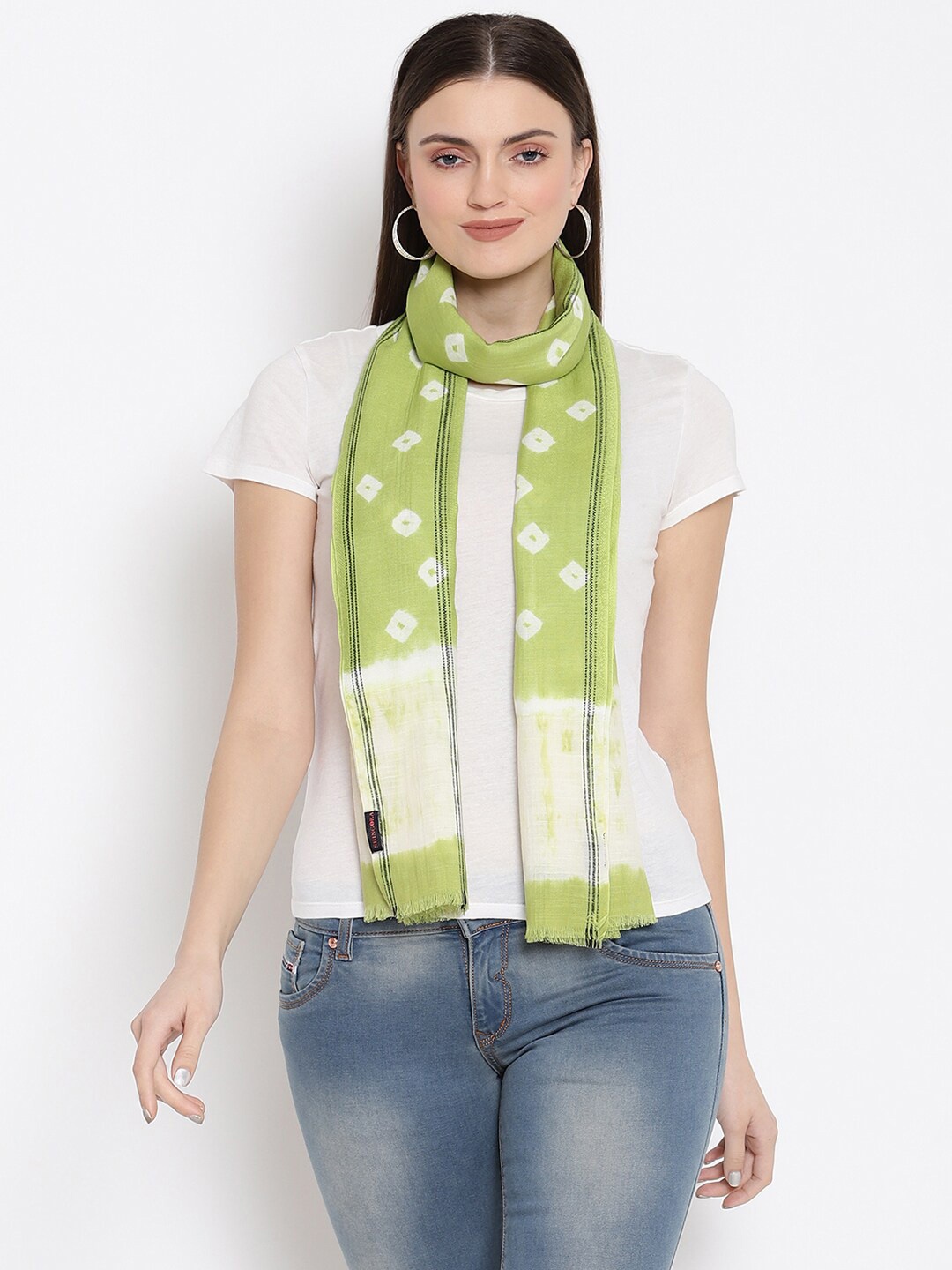 

SHINGORA Women Green & White Woven Design Stole