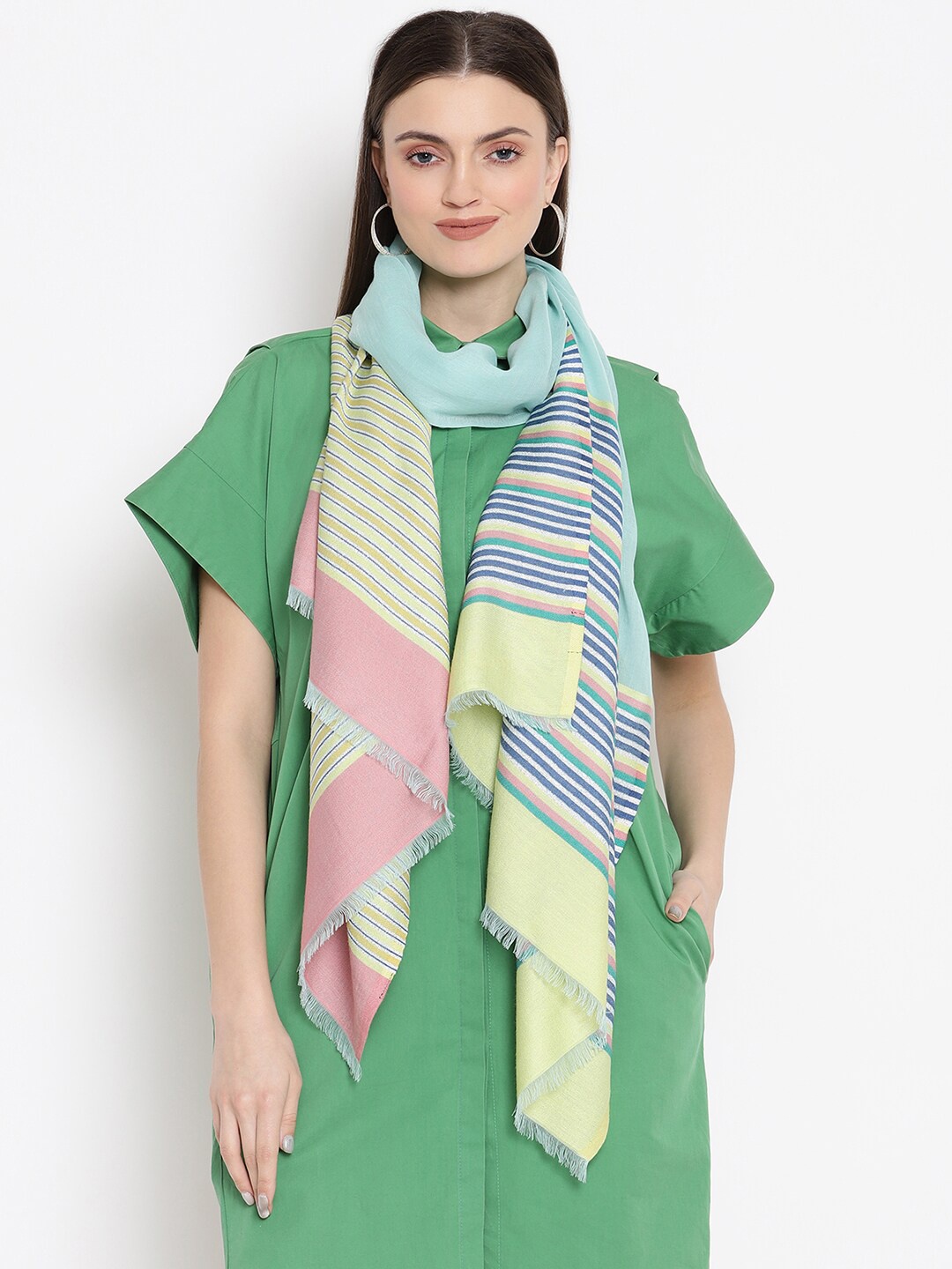 

SHINGORA Women Blue & Yellow Striped Stole