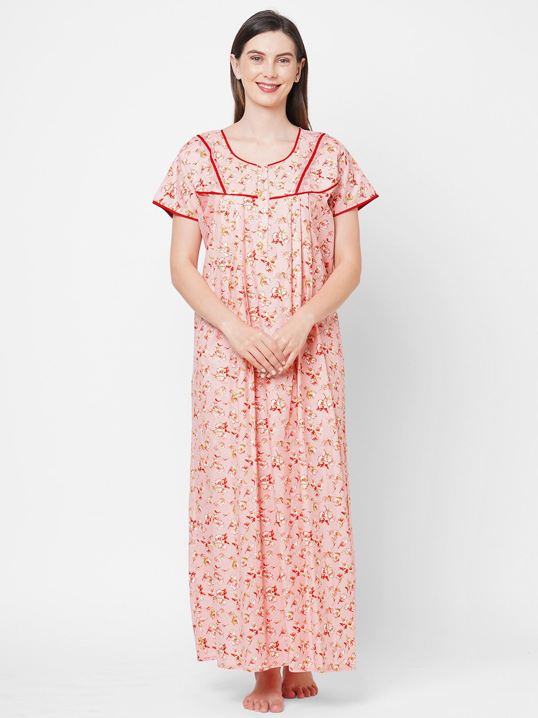 

Sweet Dreams Peach-Coloured Printed Maxi Nightdress