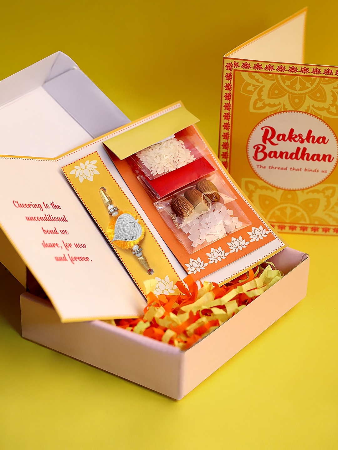 

Rubans Silver & Yellow Rakhi Gift Set