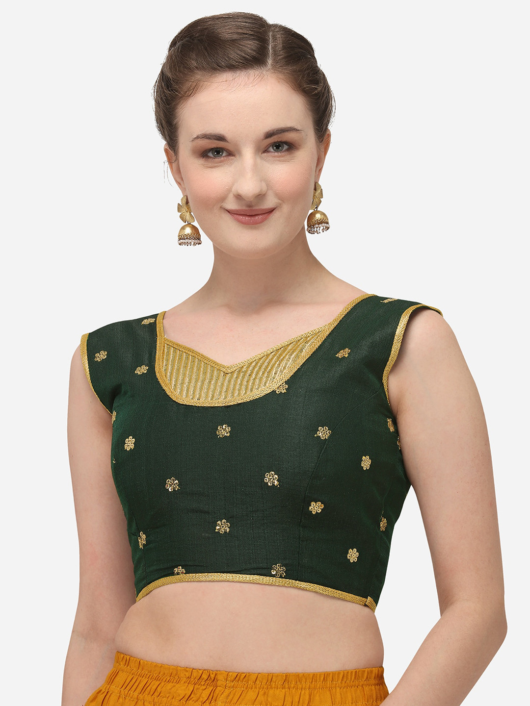 

Amrutam Fab Women Green & Gold Embroidered Raw Silk Saree Blouse