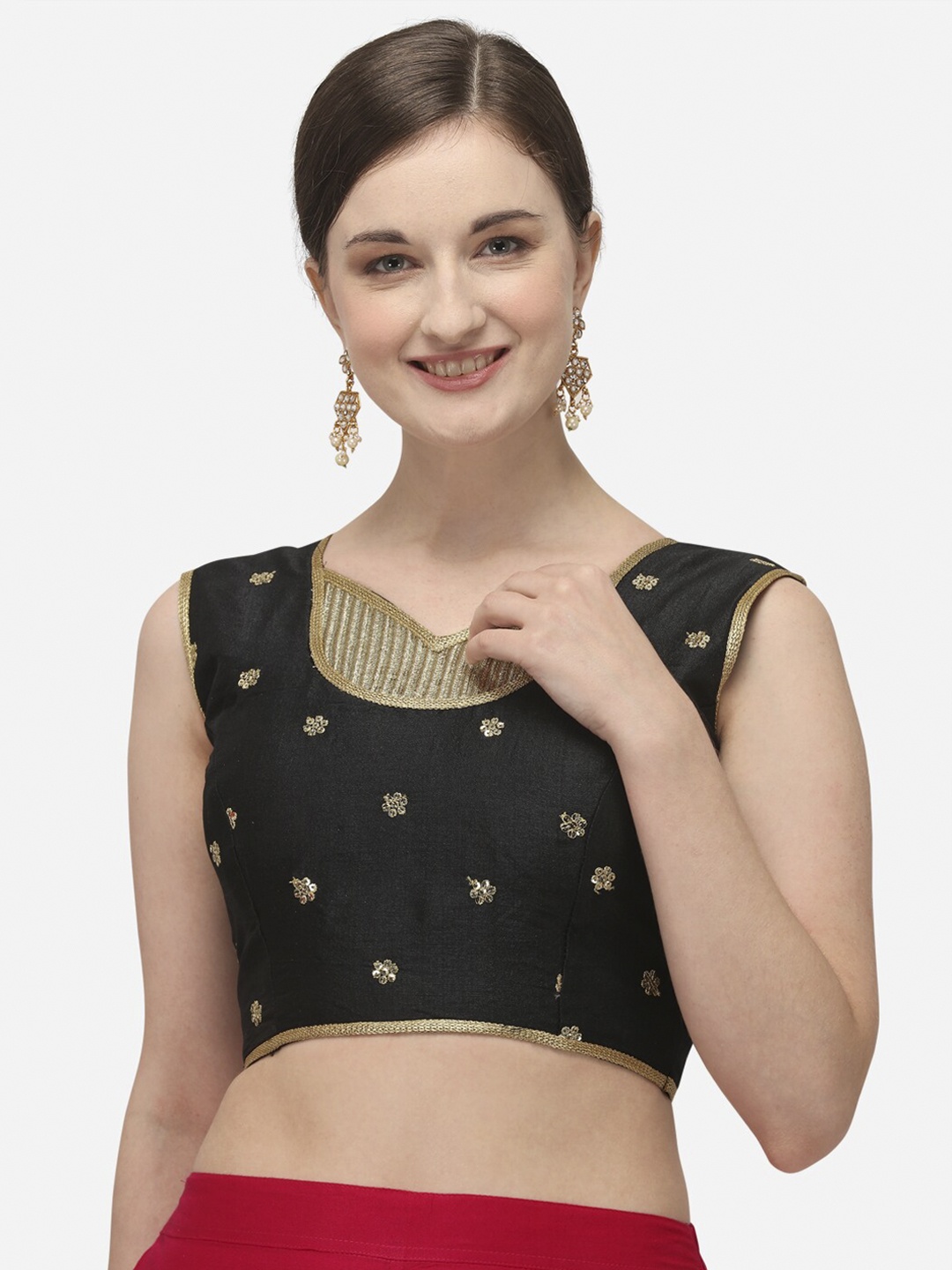 

Amrutam Fab Women Black & Gold-Coloured Sequinned Embroidered Raw Silk Saree Blouse