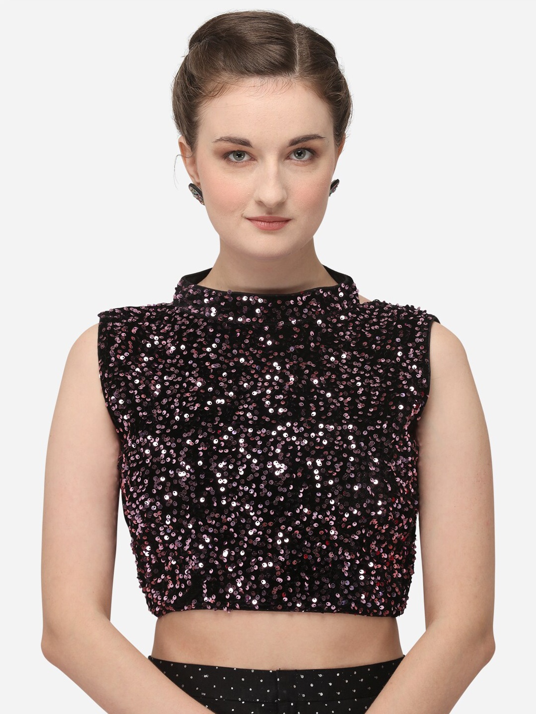 

Amrutam Fab Women Black & Purple Sequinned Velvet Saree Blouse