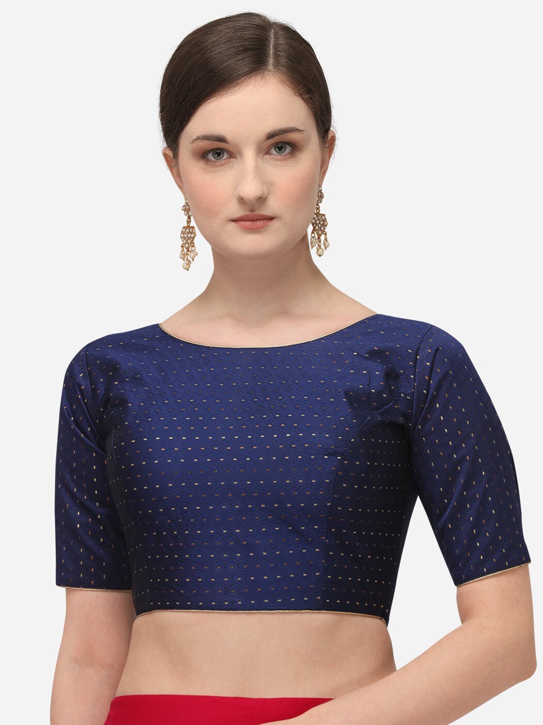

Amrutam Fab Women Navy Blue Jacquard Beige Saree Blouse
